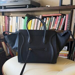 Céline Medium Phantom Bag Textured Calf, Dark Blue Gold Hardware